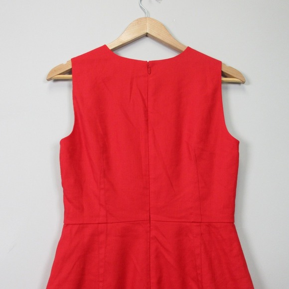 J.Crew High Neck Sheath Dress Midi 2 Red Linen Stretch Pencil Career Office 348 - Picture 7 of 11